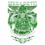 Imagem do logotipo da banda Megadeth, apresentando um personagem militar com detalhes em verde, portando armas e usando uma máscara de esqueleto. O texto "Killing Is My Business" está destacado na parte inferior da imagem. Ideal para fãs de heavy metal e colecionadores de camisetas de bandas.