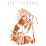 Imagem estilizada de Jimi Hendrix, famoso guitarrista e cantor, em performance emotiva, destacando sua presença de palco e estilo único.