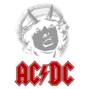 Imagem icônica da banda AC/DC com ilustração estilizada de um cantor e o logo da banda abaixo. Ideal para fãs de rock e cultura musical.