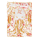 Arte gráfica do Metallica, apresentando um crânio com tentáculos e elementos mecânicos, em um fundo vermelho vibrante, com o nome da banda destacado no topo. Ideal para fãs de metal e colecionadores de merchandising da banda.