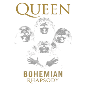 Capa do single "Bohemian Rhapsody" da banda Queen, apresentando a imagem estilizada dos membros da banda e o título em letras douradas.
