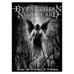 Arte da banda Byzantian Neckbeard, apresentando um anjo sombrio com asas em meio a árvores secas. O título "From the Clutches of Oblivion" está destacado na parte inferior. A imagem tem um estilo gótico e monocromático, evocando uma atmosfera de mistério e escuridão.