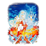 Ilustração vibrante com elementos do rock e do horror, apresentando personagens icônicos com cabelos desgrenhados, maquiagem pesada e acessórios de metal, em um cenário infernal com cruzes e fogo. A arte combina influências de bandas de rock, criando uma atmosfera sombria e intensa.