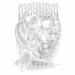 Ilustração do logotipo do Festival Mayhem, apresentando uma figura feminina com detalhes de caveira e elementos de folhagem, simbolizando o estilo único do evento de música.