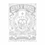 Camiseta ilustrativa da banda Guns N' Roses, destacando um crânio usando um chapéu de copa, cercado por armas e elementos de estilo vintage. Inclui as frases "NOT IN THIS LIFETIME" e "Mercedes-Benz Superdome". Ideal para fãs de rock e cultura musical.