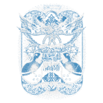 Arte de pôster do show de Aerosmith com o convidado especial Slash, realizado no Riverbend Music Center em 22 de julho de 2014. O design inclui guitarras, águia e elementos decorativos em azul, destacando o evento musical.