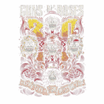 Design gráfico do Guns N' Roses em comemoração aos 30 anos do álbum "Appetite for Destruction", apresentando crânios estilizados de membros da banda em um fundo vibrante, decorado com rosas e detalhes artísticos.