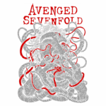 Arte da banda Avenged Sevenfold, apresentando um rosto humano distorcido envolto em tentáculos e linhas em estilo gráfico. O fundo é verde e o nome da banda está em vermelho no topo, destacando a estética sombria e intensa associada à sua música.