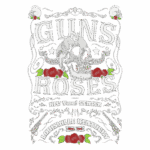 Arte do Guns N' Roses com um crânio destacado, adornado com rosas vermelhas e elementos de design clássicos, anunciando um show no KFC Yum! Center em Louisville, Kentucky, no dia 3 de novembro.