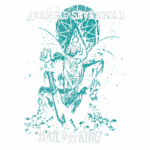 Imagem de arte da banda Avenged Sevenfold, apresentando um esqueleto em trono com espada e uma coroa, cercado por elementos místicos, com as palavras "AVENGED SEVENFOLD" e "HAIL to the KING". Ideal para fãs de rock e metal.