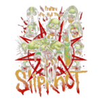 Arte da turnê "Prepare For Hell" da banda Slipknot, apresentando uma ilustração sombria com personagens macabros, máscaras e crânios, envoltos em um fundo vermelhos e preto que destaca o nome da banda em fonte estilizada.