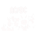 Imagem do icônico grupo de rock AC/DC, destacando membros com expressões enérgicas em um estilo visual estilizado, com o logotipo da banda acima.