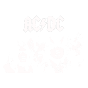 Imagem do icônico grupo de rock AC/DC, destacando membros com expressões enérgicas em um estilo visual estilizado, com o logotipo da banda acima.