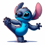 Stitch posando em uma posição de luta, destacando seus olhos expressivos e corpo ágil. Ideal para temas de criatividade e aventura.
