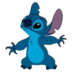 Personagem Stitch, do filme de animação Lilo & Stitch, em pose expressiva, com pele azul, orelhas grandes e olhos grandes, destacando suas características únicas e carismáticas.