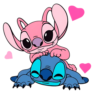 Imagem de personagens carismáticos de animação, um alienígena rosa em cima de um alienígena azul, ambos com expressões alegres e corações ao fundo, representando amizade e afeto.