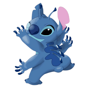 Stitch com expressão travessa, representando uma criatura fictícia conhecida por sua natureza divertida e aventuras. Ideal para fãs de animação e cultura pop.