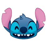 Cabeça do personagem Stitch, de Lilo & Stitch, com orelhas rosa e um sorriso largo, destacando sua expressão alegre e amigável.