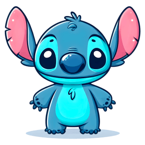 Stitch segurando as mãos para o lado em um fundo verde. Ideal para temas de animação e cultura pop.