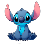 Personagem Stitch, da Disney, sentado com grandes orelhas rosas e olhar expressivo, em fundo verde. Ideal para temas relacionados a animações, cultura pop e personagens infantis.