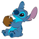 Personagem Stitch, da Disney, segurando um coco com um canudo, em fundo verde, com expressão divertida e aparência amistosa. Ideal para conteúdos sobre animação e cultura pop.