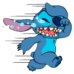 Stitch correndo com expressão choro.