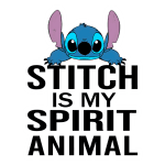 Adesivo com a imagem do Stitch, personagem da Disney, acompanhado da frase "Stitch é meu animal espiritual". Ideal para fãs de animações e cultura pop.