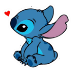 Stitch com grandes olhos e orelhas longas, sentado com um coração acima da cabeça, representando um estilo fofo e cativante. Ideal para produtos de artesanato e ilustrações infantis.