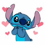 Imagem do personagem Stitch, da Disney, com expressão fofa e cheia de amor, rodeado por corações rosa. Ideal para temas relacionados a amizade e carinho.