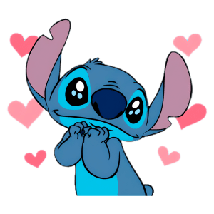 Imagem do personagem Stitch, da Disney, com expressão fofa e cheia de amor, rodeado por corações rosa. Ideal para temas relacionados a amizade e carinho.